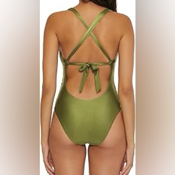 Becca By Rebecca Virtue Women's Standard Color Sheen One Piece Swimsuit, Agave M - Picture 5 of 9
